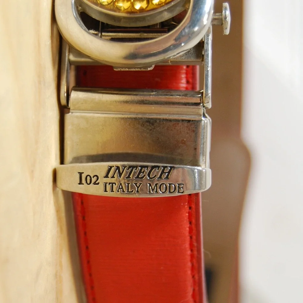 Vintage Red Ratchet Belt Men's 36 Italian Caros Faux‎ Leather Vegan